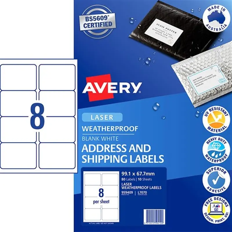 Avery Weatherproof Address & Shipping Laser White L7070 99.1x67.7mm 8UP 80 Labels