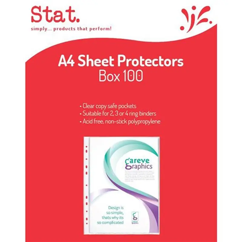 Stat Sheet Protectors A4 Light Weight 35 Micron Clear Box of 100
