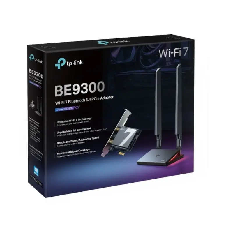 TP-Link Archer TBE550E BE9300 Wi-Fi 7 Bluetooth 5.4 PCIe Adapter, 6GHz@5760 Mbps, 5GHz@2880 Mbps, 2.4GHz@688 Mbps (wifi7) (NIC)