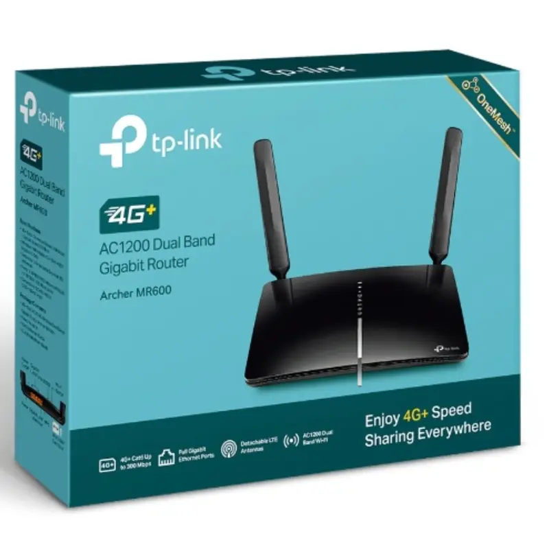 TP-Link Archer MR600 4G  Cat6 AC1200 Wireless Dual Band Gigabit Router OneMesh 300Mbps@2.5Ghz 867Mbps@5Ghz, 4G  SIM Slot, 2 Detach. LTE Antennas