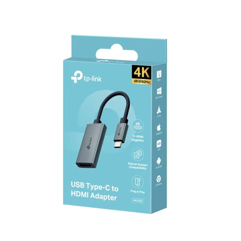 TP-Link UA520C USB Type-C to HDMI Adapter, 1 USB-C Connector1 HDMI 4K 60Hz Port, Plug and Play, Fast Heat Dissipation, Flexible and Durable