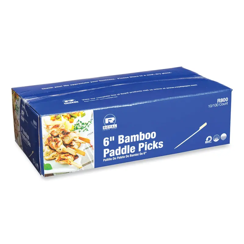 AmerCareRoyal Bamboo Paddle Picks, 6", Natural, 1,000/Carton (RPPR800) Case of 1000