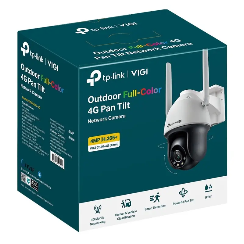 TP-Link VIGI 4MP C540-4G(4mm) Outdoor Full-Color 4G Pan Tilt Network Camera, 4mm Lens, 4G Mobile Networking, Automatic Tracking, 360 Monitoring: