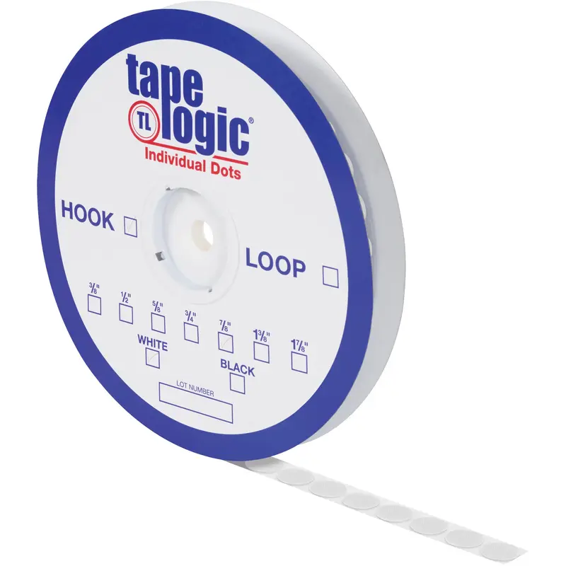 1 3/8" White Hook Tape Logic Individual Tape Dots (HLT162) Case Of 600