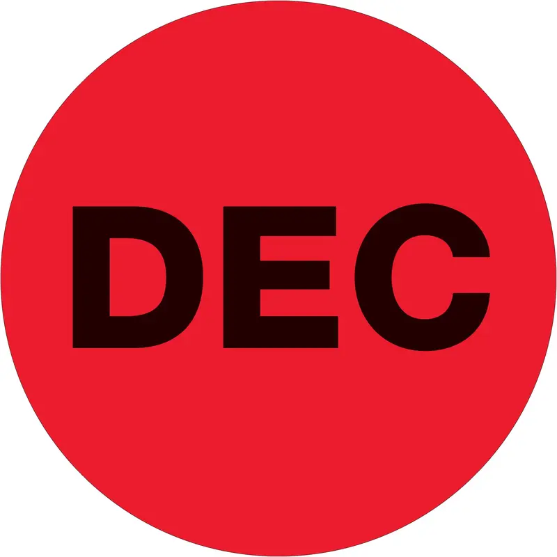 1" Circle - "DEC" (Fluorescent Red) Months of the Year Labels (DL6734) Roll Of 500