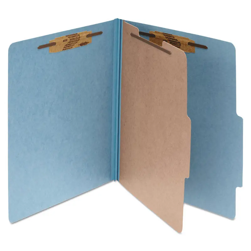 ACCO Pressboard Classification Folders, 2" Expansion, 1 Divider, 4 Fasteners, Letter Size, Sky Blue Exterior, 10/Box (ACC15024) Each
