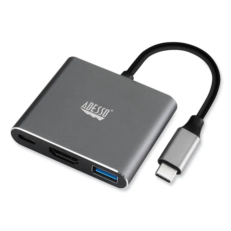 Adesso 3-in-1 USB-C Multi-Port TAA Compliant Docking Station, HDMI, USB-C, USB 3 A PD, Black/Gray (ADEAUH4010) Each