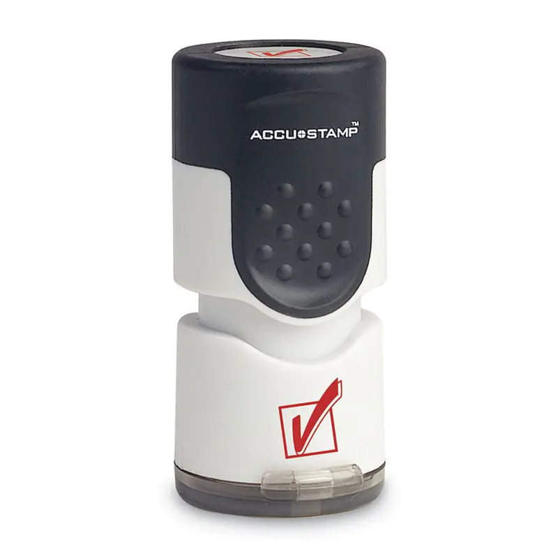 ACCUSTAMP Pre-Inked Round Stamp, Check Mark, 0.63" dia, Red (COS035658) Each