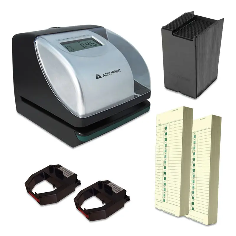 Acroprint ES700 Time Clock and Document Stamp Bundle, Digital Display, Black/Silver (ACPTRB750) Each