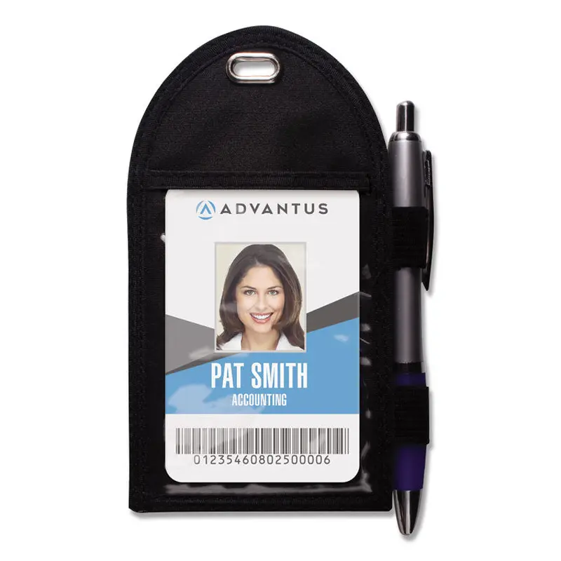 Advantus Badge Holder with Pen Loop, Vertical, Black 3.25" x 6" Holder, 2.75" x 3.5" Insert, 12/Box (AVT75648) Box of 12