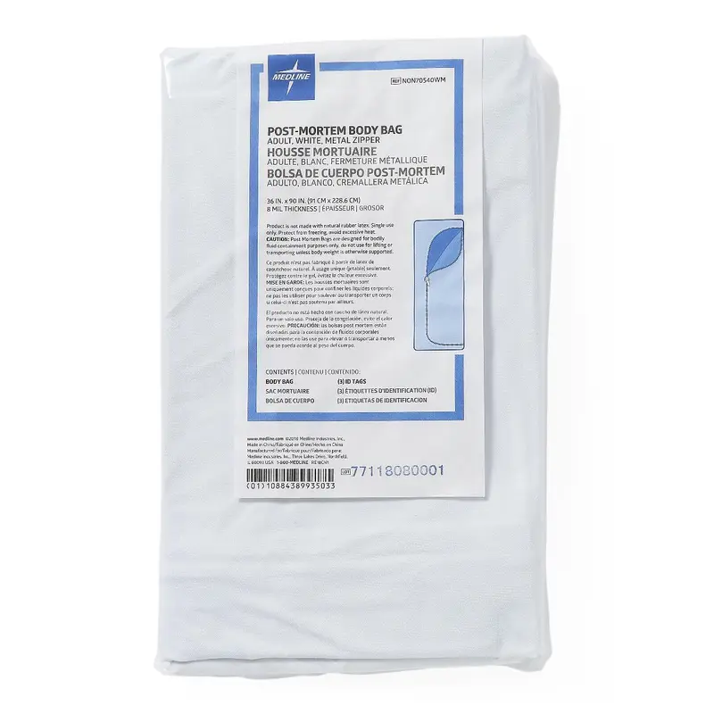 Adult Body Bag with Metal Zipper, PVC, 200 lb. Limit, White, 36" x 90", 1 EA (NON70540WMH) Each