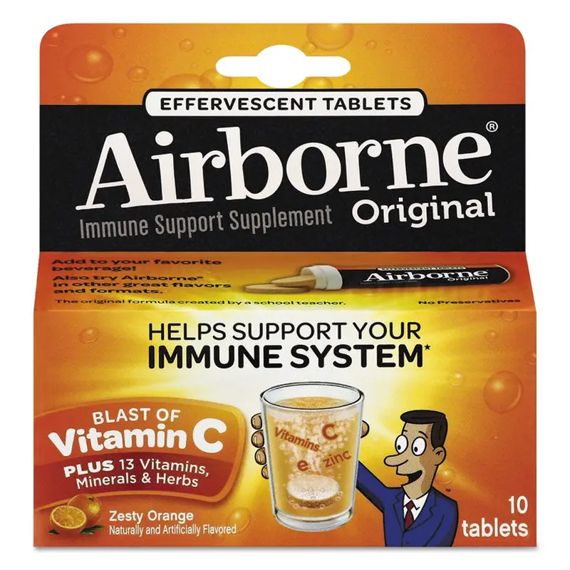 Airborne Immune Support Effervescent Tablet, Zesty Orange, 10/Box, 72 Boxes/Carton (ABN30004CT) Case of 72 Boxes