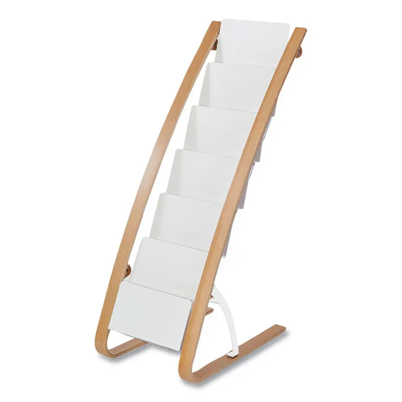 Alba Literature Floor Display Rack, 19.68 x 13.38 x 36.61, White/Woodgrain (ABADDEXPO6WBC) Each