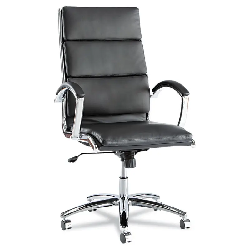 Alera Alera Neratoli High-Back Slim Profile Chair, Faux Leather, 275 lb Cap, 17.32" to 21.25" Seat Height, Black Seat/Back, Chrome (ALENR4119) Each