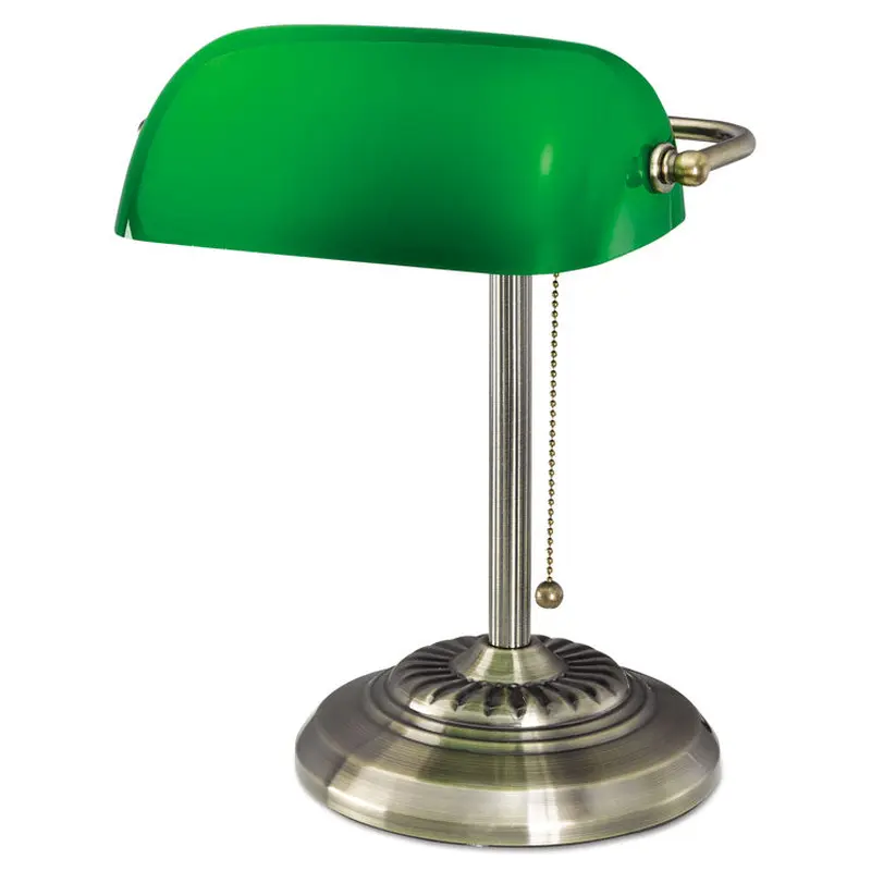 Alera Traditional Banker's Lamp, Green Glass Shade, 10.5w x 11d x 13h, Antique Brass (ALELMP557AB) Each