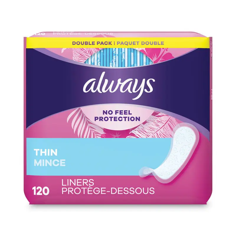 Always Thin Daily Panty Liners, Regular, 120/Pack, 6 Packs/Carton (PGC10796) Case of 6