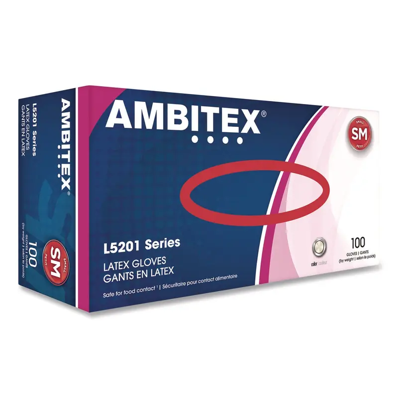 AMBITEX L5201 Series Powder-Free Latex Gloves, Ivory, Small, 100 Gloves/Box, 10 Boxes/Carton (TXILSM5201CT) Case of 1000