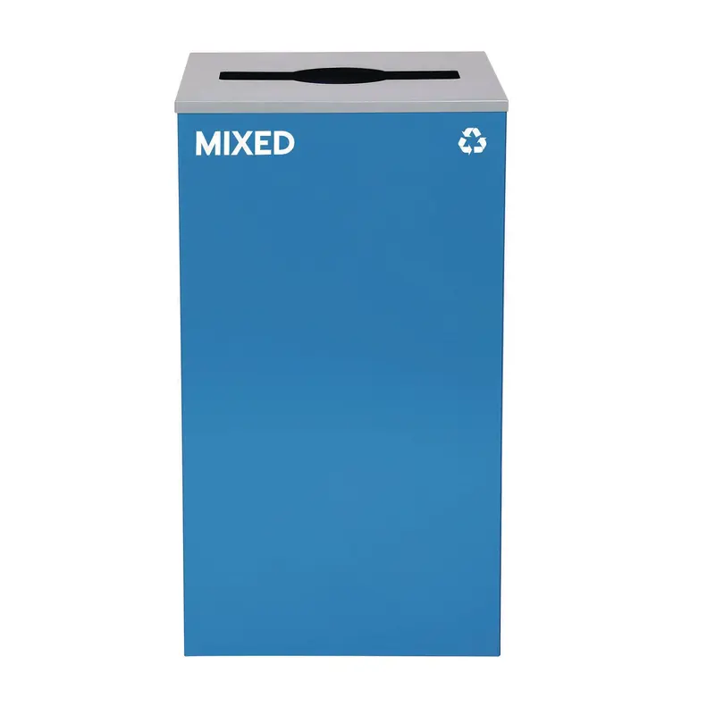 Alpine Industries 29 Gallon Trash/Recycling Cans, Steel, Blue Mixed Recycling Can with Mixed Lid (ALH4450KITBLUMM) Each