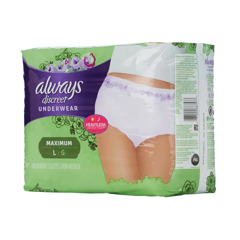 Always Discreet Female Adult Absorbent Underwear Pull On with Tear Away Seams Large Disposable Heavy Absorbency (928412_CS) 51/CS