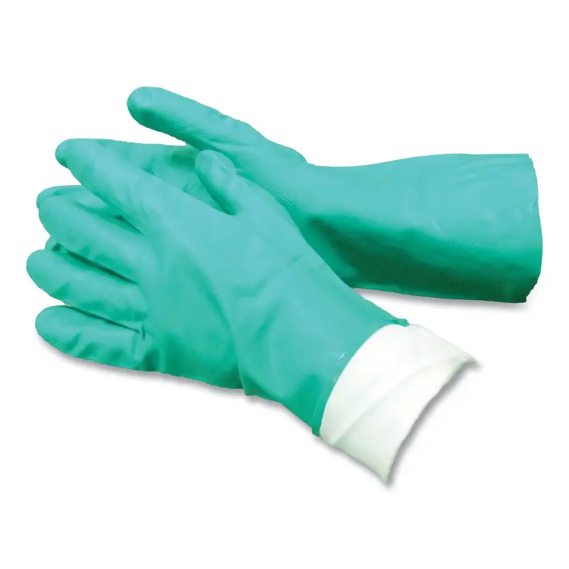 AMBITEX Pro N650 Series Flock-Lined Nitrile Rubber Gloves, 13" Long, 15 mil, Large, Green, 12 Pairs (TXINTL650LGHDG) 1 Dozen