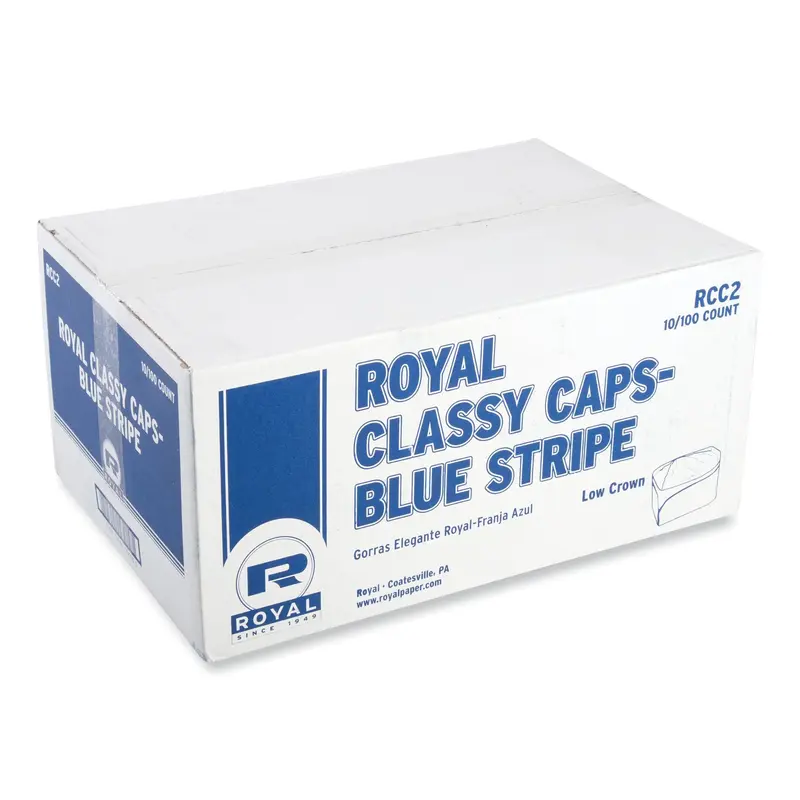 AmerCareRoyal Classy Cap, Crepe Paper, Adjustable, One Size Fits All, White/Blue Stripe, 100 Caps/Pack, 10 Packs/Carton (RPPRCC2) Case of 1000