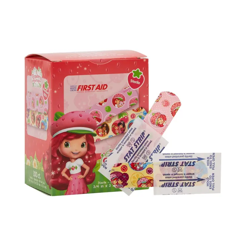 American White Cross Stat Strip Adhesive Strip 3/4 X 3 Inch Plastic Rectangle Kid Design (Strawberry Shortcake) Sterile (980580_CS) 1200/CS