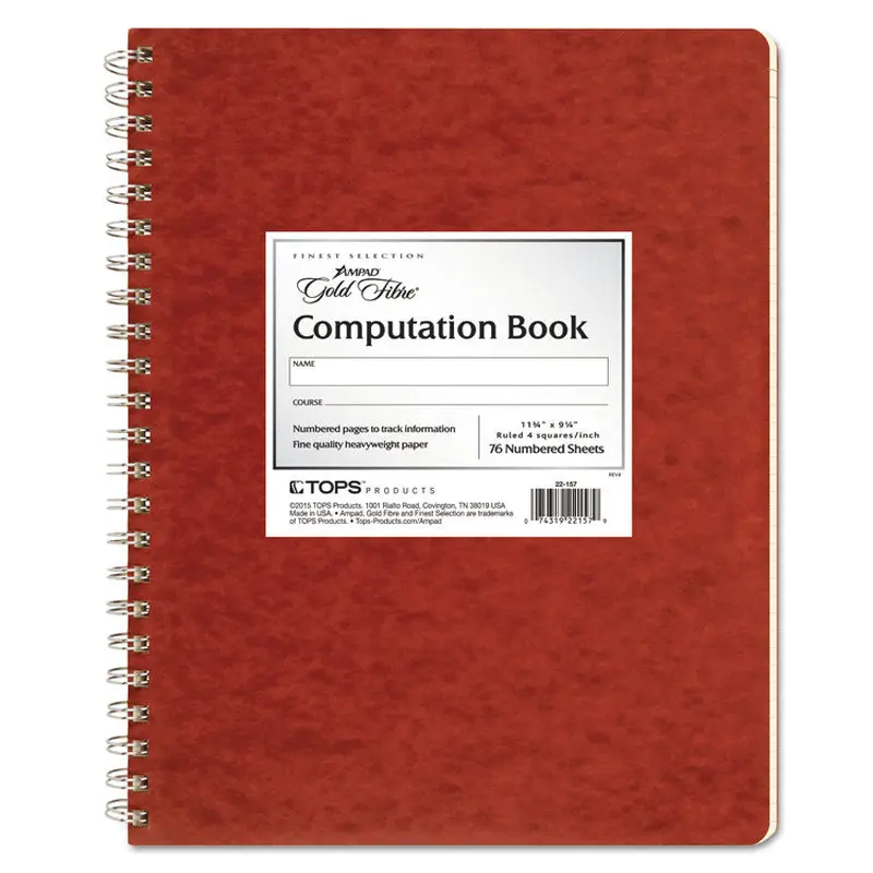 Ampad Computation Book, Quadrille Rule (4 sq/in), Brown Cover, (76) 11.75 x 9.25 Sheets (TOP22157) Each
