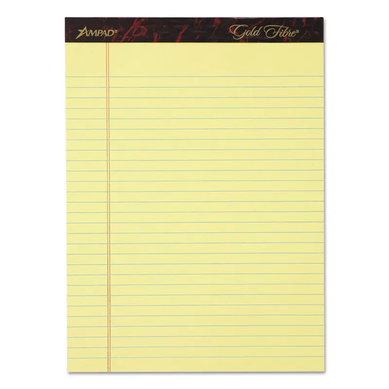 Ampad Gold Fibre Writing Pads, Wide/Legal Rule, 50 Canary-Yellow 8.5 x 11.75 Sheets, 4/Pack (TOP20032) Pack of 4