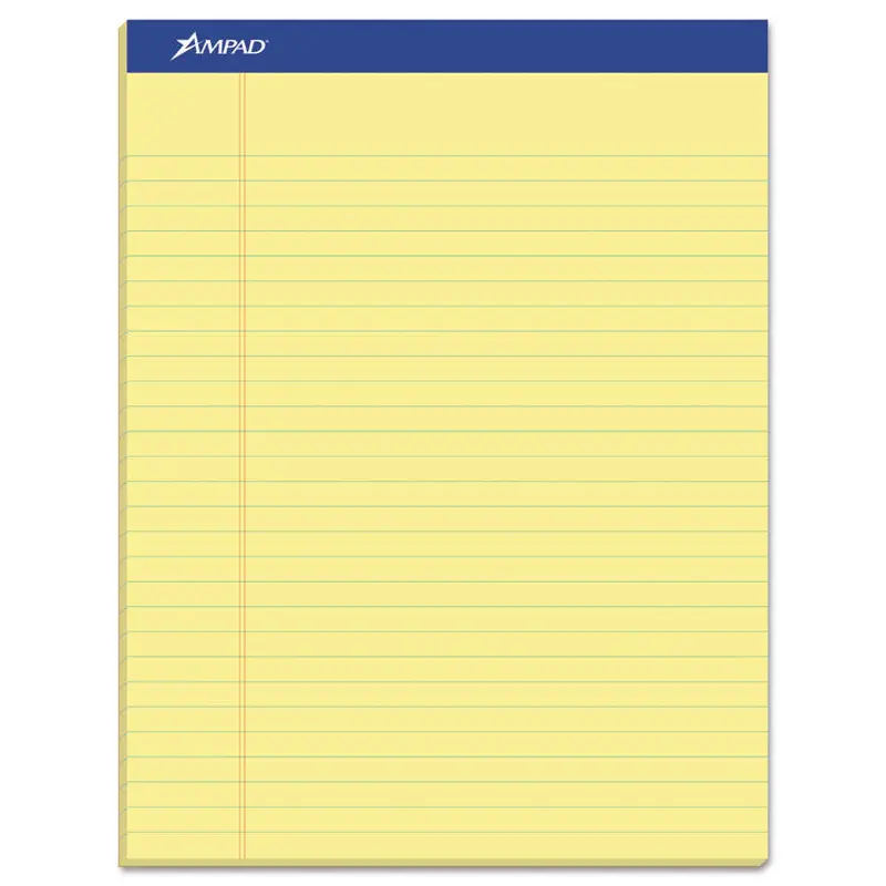 Ampad Perforated Writing Pads, Wide/Legal Rule, 50 Canary-Yellow 8.5 x 11.75 Sheets, Dozen (TOP20220) 1 Dozen