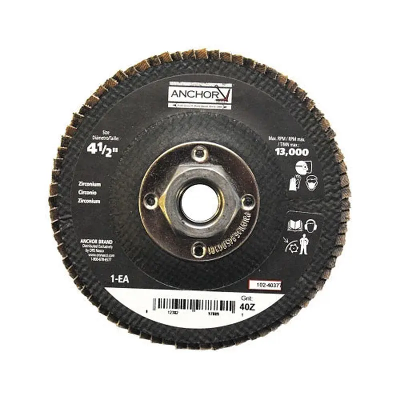 Anchor Brand Abrasive High Density Flap Discs, 4 1/2 in Dia, 40 Grit, 5/8-11 Arbor, Type 27 (102-40377) Box of 10