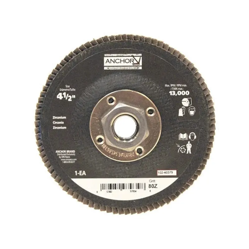 Anchor Brand Abrasive High Density Flap Discs, 4 1/2 in Dia, 80 Grit, 5/8-11 Arbor, Type 27 (102-40379) Box of 10