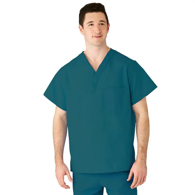 AngelStat Unisex Reversible V-Neck Scrub Top with 2 Pockets, Peacock, Size M, Color Code, 1 EA (610NBTM-CM) Each