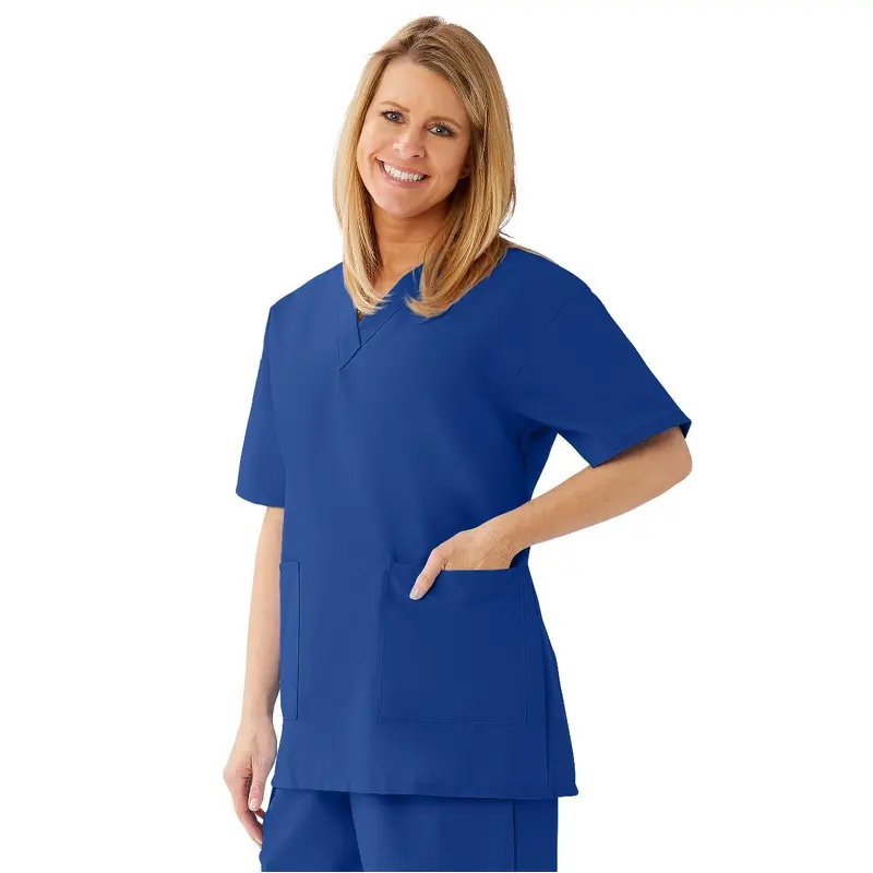 AngelStat Women's V-Neck Tunic Scrub Tops with 2 Pockets, Sapphire, Size 2XL, 1 EA (893NHTXXL) Each