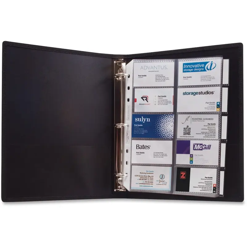 Anglers 3 Ring Business Card Binder, 100 Card Cap, 8 1/2"x11", Black (ANG303) Each