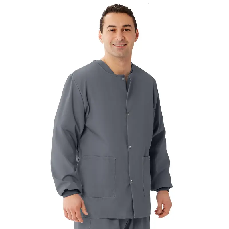 AngelStat Unisex Snap-Front Warm-Up Scrub Jacket, Charcoal, Size L, 1 EA (849NCCL) Each