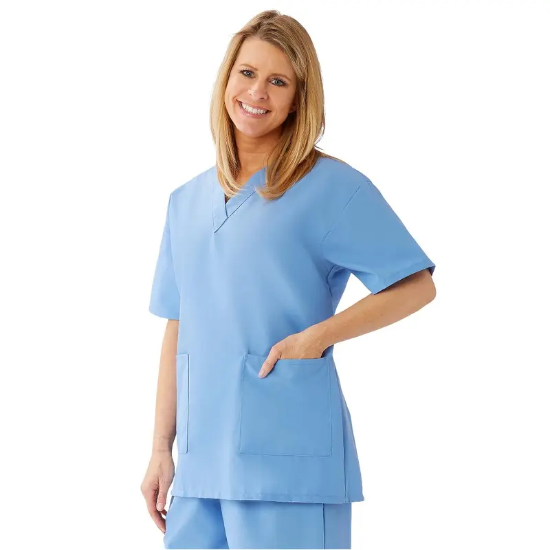 AngelStat Women's V-Neck Tunic Scrub Tops with 2 Pockets, Ceil Blue, Size M, 1 EA (893NTHM) Each