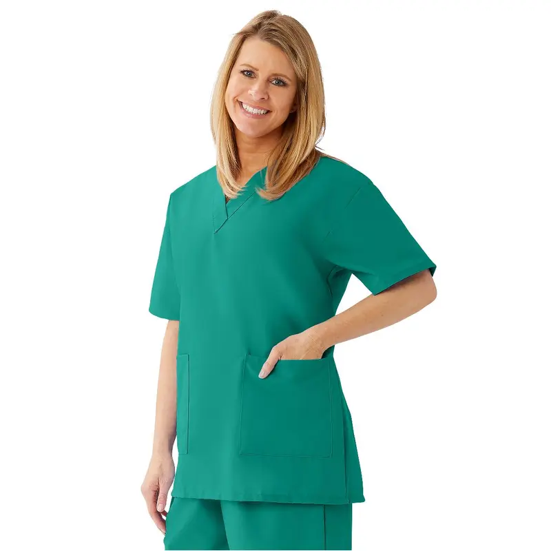 AngelStat Women's V-Neck Tunic Scrub Tops with 2 Pockets, Emerald, Size 3XL, 1 EA (893NJTXXXL) Each