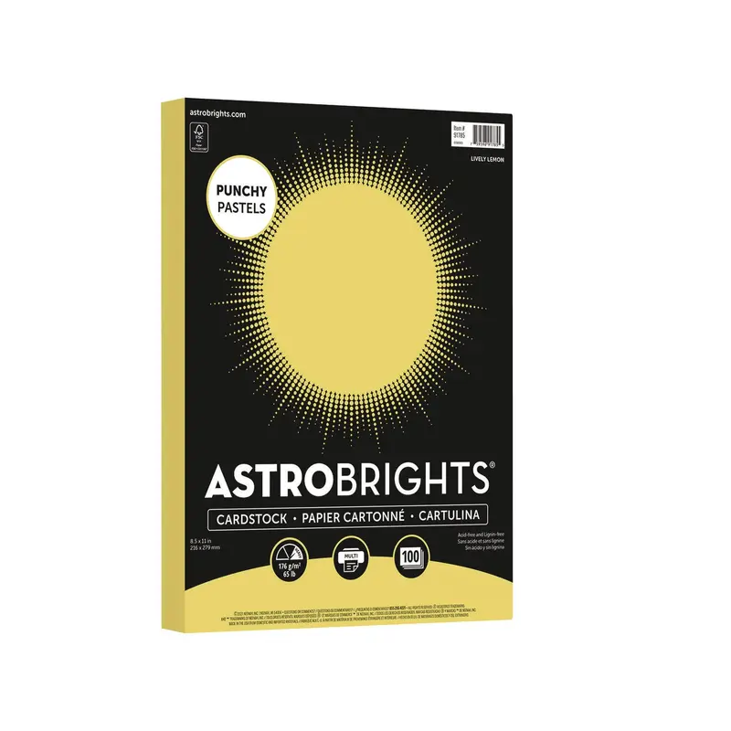 Astrobrights Color Cardstock -"Punchy Pastels" Assortment, 65 lb Cover Weight, 8.5 x 11, Lively Lemon, 100/Pack (WAU91785) Pack of 100