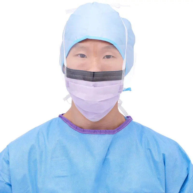 ASTM Level 3 Surgical Face Mask with Ties, Eye Shield, Anti-Fog Foam Strip, Purple, 100/CS (NON27410) Case of 100