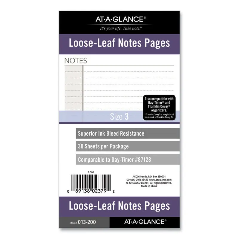 AT-A-GLANCE Lined Notes Pages for Planners/Organizers, 6.75 x 3.75, White Sheets, Undated, 30 Sheets (AAG013200) Each