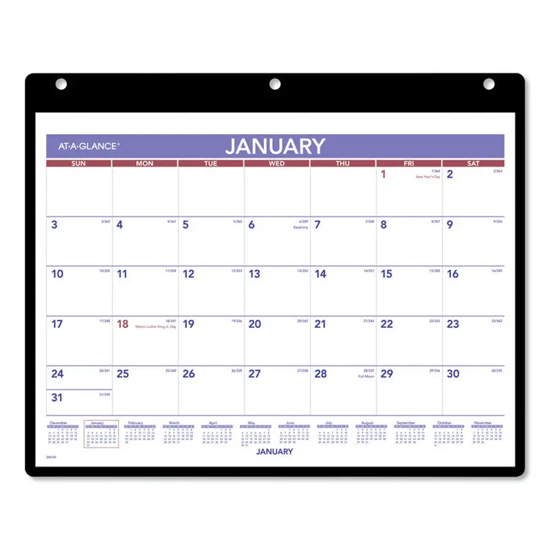 AT-A-GLANCE Monthly Desk/Wall Calendar with Plastic Backboard and Bonus Pages, 11 x 8, White/Violet/Red Sheets, 12-Month (Jan-Dec): 2026 (AAGSK800) Each