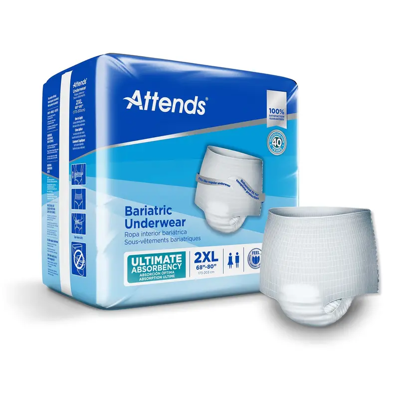 Attends Bariatric Unisex Adult Absorbent Underwear Pull On with Tear Away Seams 2X-Large Disposable Heavy Absorbency (950228_CS) 48/CS