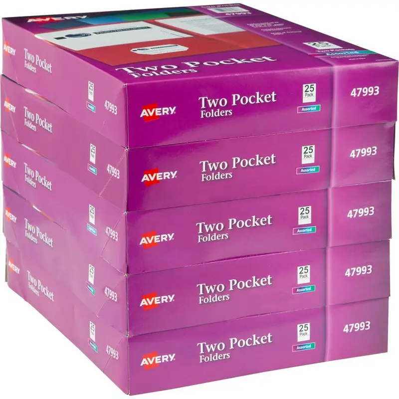 Avery® 2-Pocket Folder, Letter-size, 20Sh/Pocket, 125/CT, Assorted (AVE47993CT) Case of 125