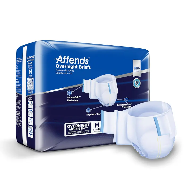 Attends Overnight Unisex Adult Incontinence Brief Medium Disposable Heavy Absorbency (1078990_BG) 18/BG