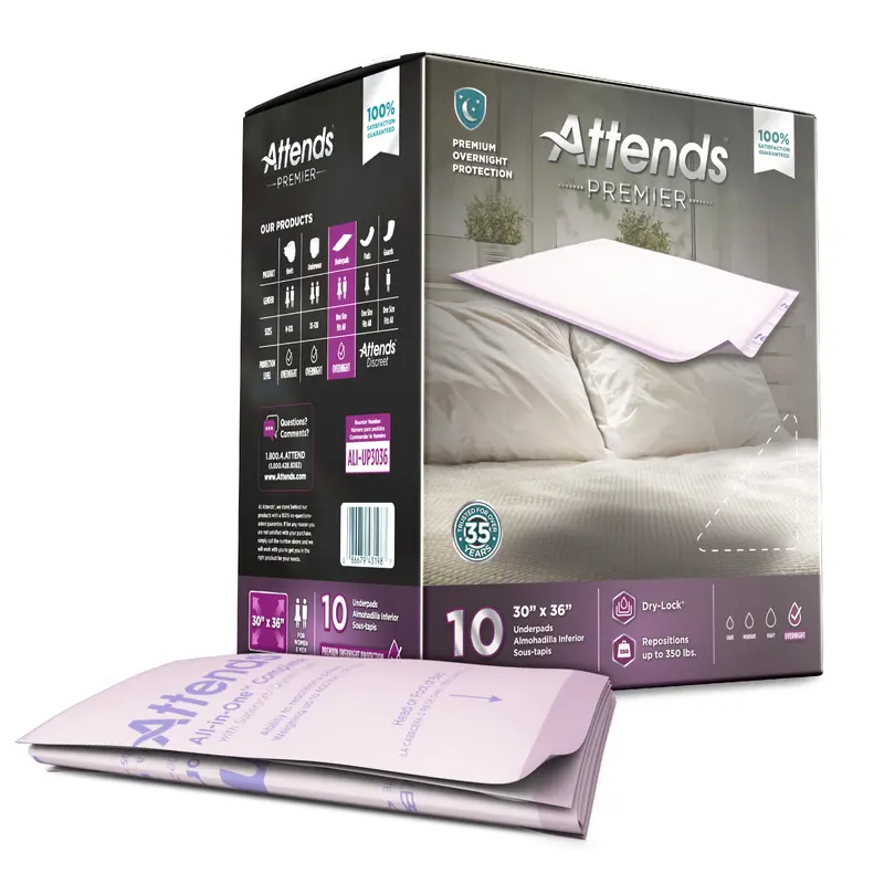 Attends Premier Disposable Underpad 30 X 36 Inch Dry-Lock Core Heavy Absorbency (1128080_CS) 60/CS