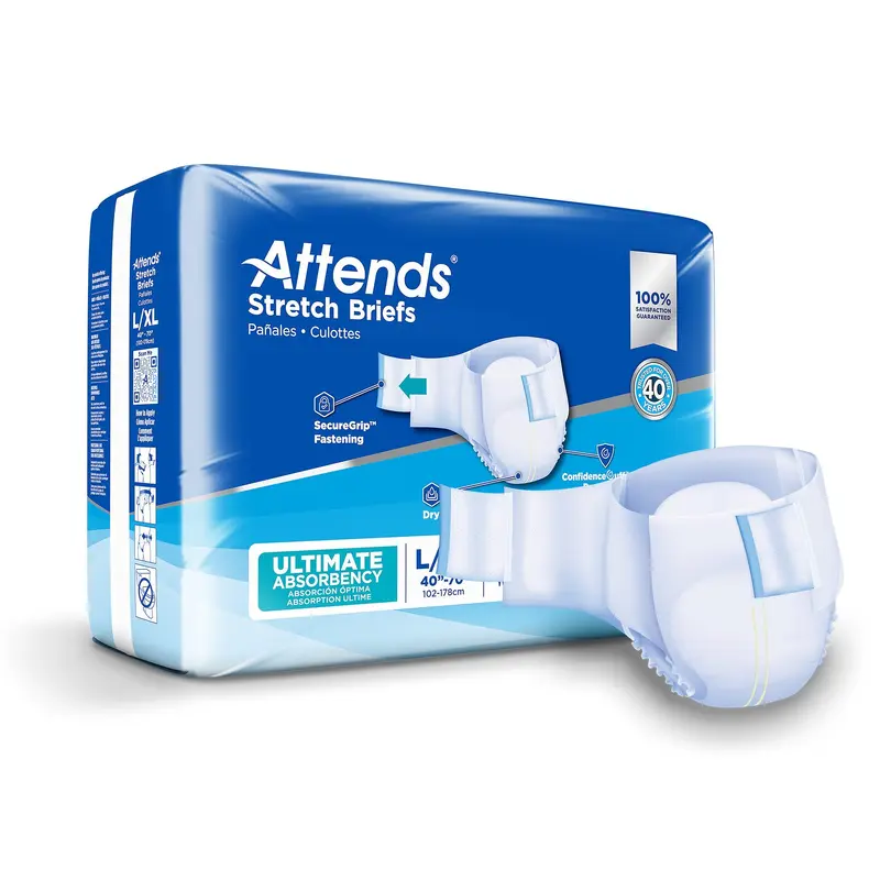 Attends Stretch Unisex Adult Incontinence Brief Large / X-Large Disposable Heavy Absorbency (981738_BG) 24/BG