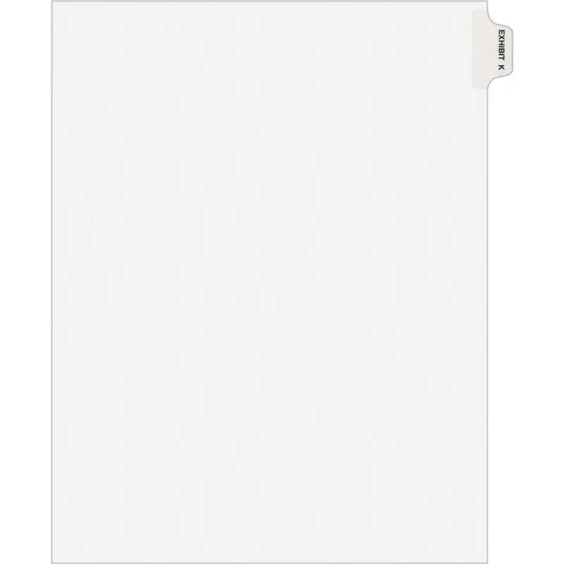 Avery® Avery-Style Preprinted Legal Side Tab Divider, Exhibit K, Letter, White, 25/Pack (AVE01381) Pack of 25