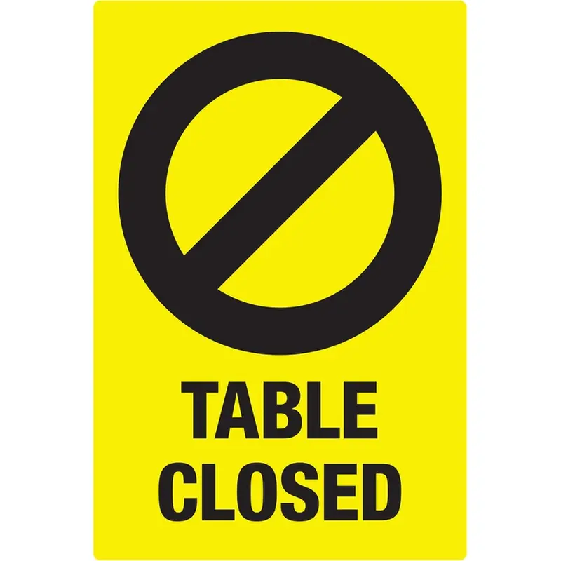 Avery® Decal,"Table Closed" ,F/Tables,4"X6" ,10/Pk,Yellow (AVE83075) Pack of 10