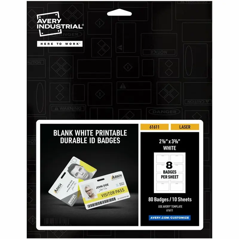Avery® Name Badge, 80 Packaged Quantity, 3.4" Width x 2.1" Height (AVE61611) 1 Pack