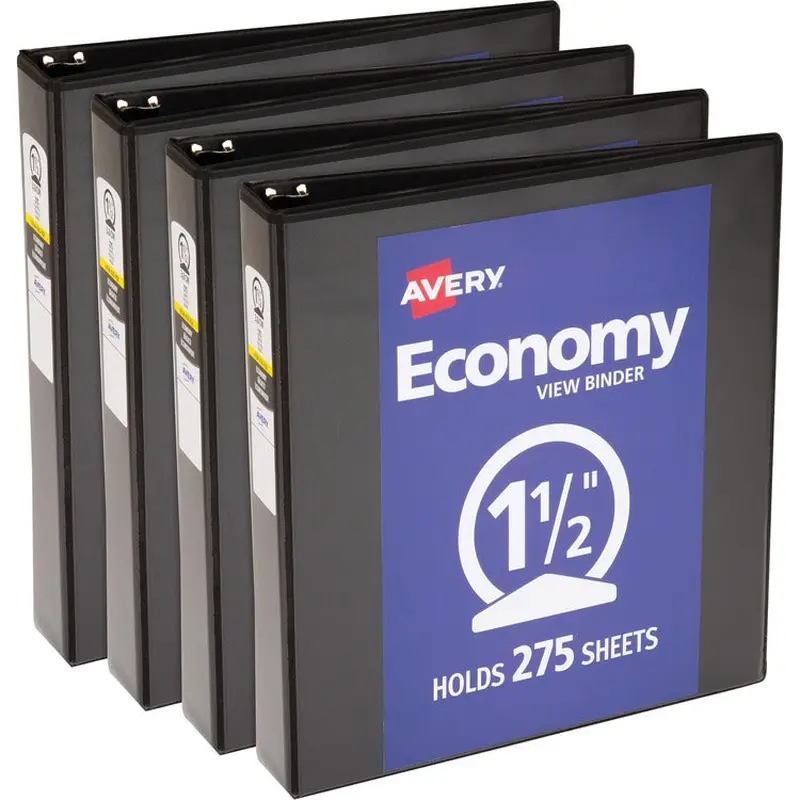 Avery® View Binder, 1-1/2" Round Rings, Economy, 11"x8-1/2", 4/BD, Black (AVE05725BD) Pack of 4